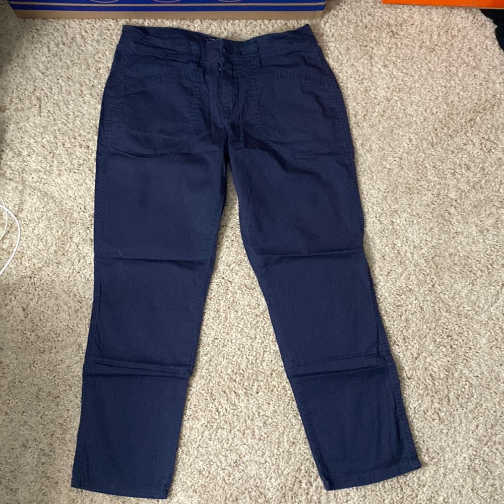 Navy blue cargo jeans.